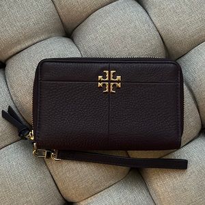 Tory Burch Leather Wallet Wristlet Purple and Gold